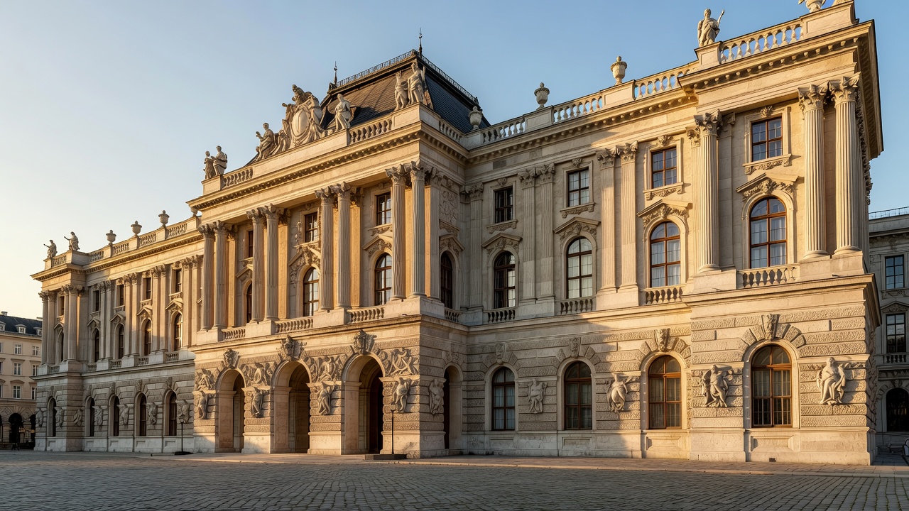 Classical stone architecture of a grand building in Vienna