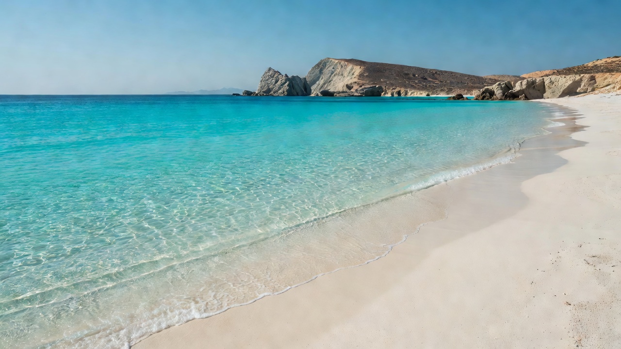 Turquoise waters meeting a sandy coastline at Balos beach in Crete